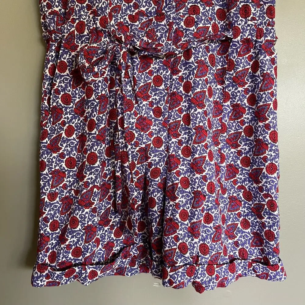 XIRENA Grady Romper Size XS White Blue Red‎ Floral Paisley Lightweight Casual